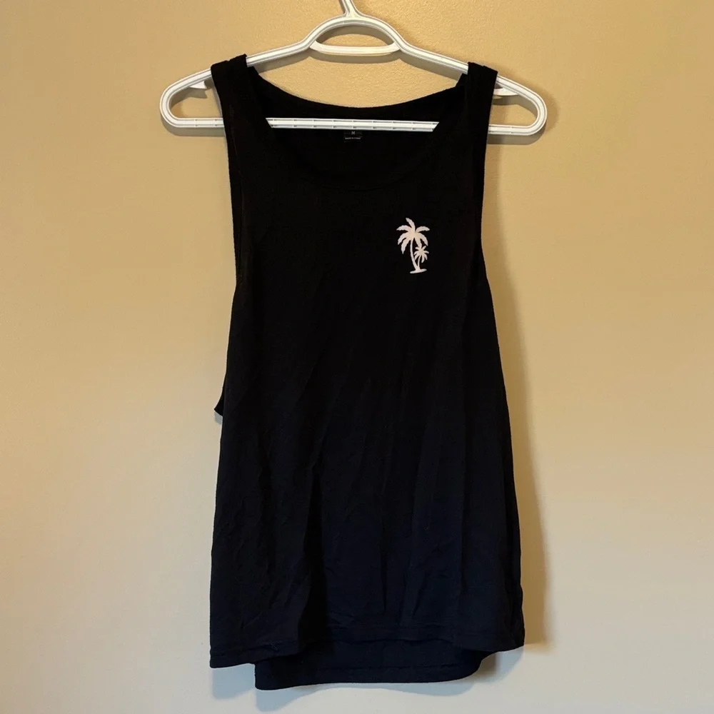 SHEIN Black Tank Top with White Palm Tree - Picture 2 of 8